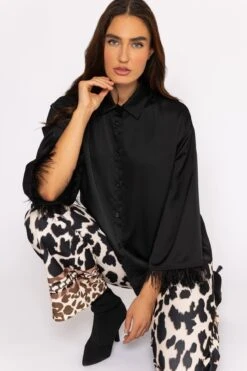 Feather Cuff Shirt In Black -Fashion Clothing Accessories Store carraig donn 23aw feather cuff shirt 771383