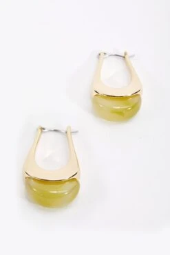 Chunky Hoop Earrings With Green Stone