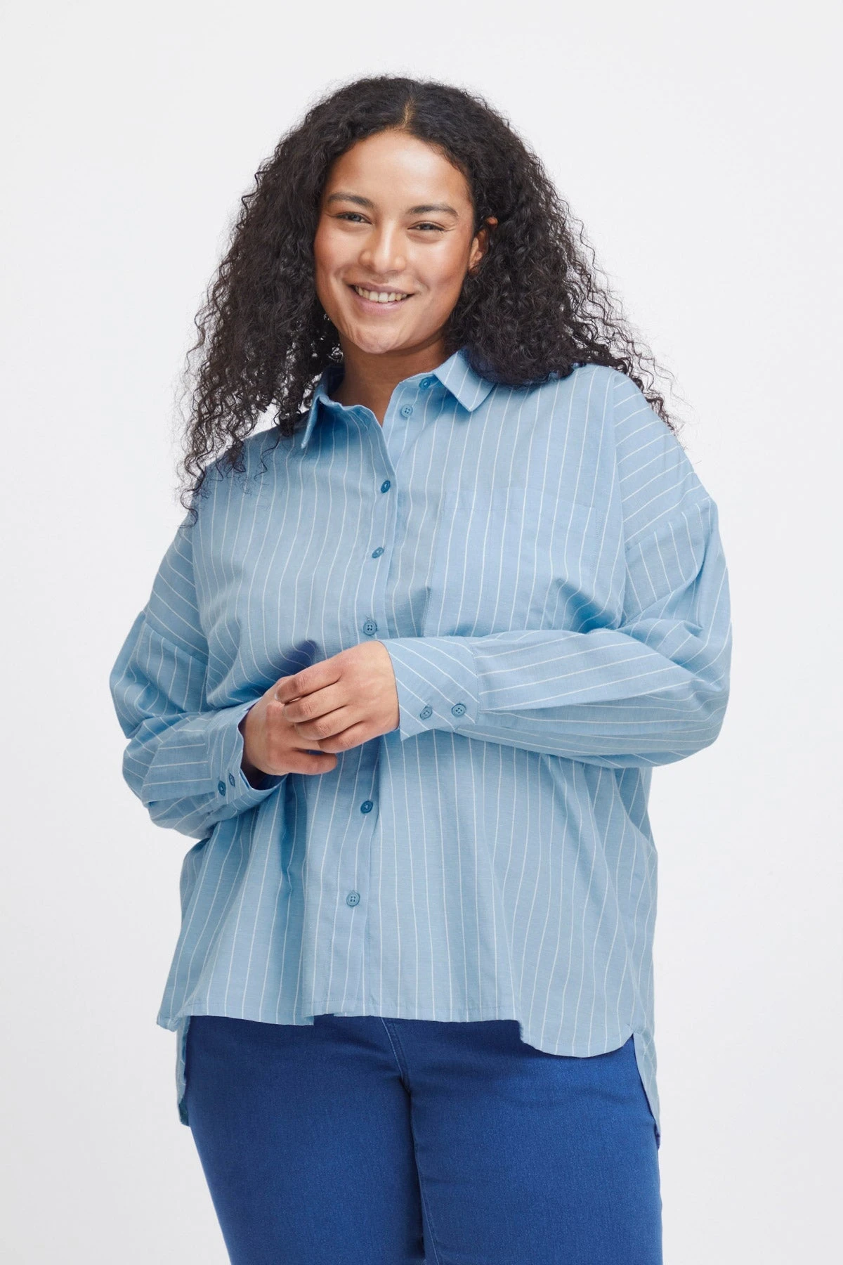 Blue Cotton Long Sleeve Shirt 4 Blue Cotton Long Sleeve Shirt - Image 2