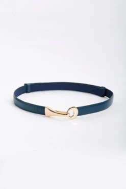 Adjustable Gold Clasp Belt In Navy