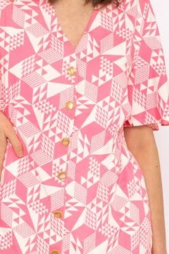 Ailbhe Knee Length Dress In Pink Print -Fashion Clothing Accessories Store carraig donn ailbhe knee length dress in pink print 938753