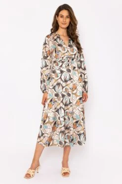 Alina Cream Print Midi Dress