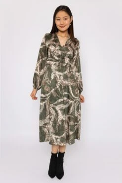 Alina Khaki Print Midi Dress -Fashion Clothing Accessories Store carraig donn alina khaki print midi dress 115584