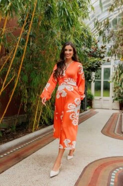 Alina Midi Dress In Orange Print -Fashion Clothing Accessories Store carraig donn alina midi dress in orange print 209896