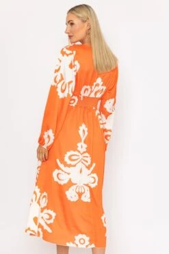 Alina Midi Dress In Orange Print -Fashion Clothing Accessories Store carraig donn alina midi dress in orange print 830119