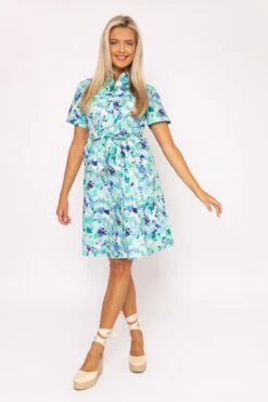 Aurora Blue Printed Shirt Dress 11 Aurora Blue Printed Shirt Dress -Fashion Clothing Accessories Store carraig donn aurora blue printed shirt dress 312587