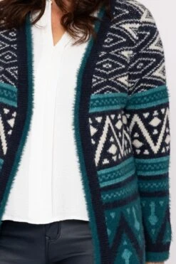 Aztec Longline Cardigan In Teal -Fashion Clothing Accessories Store carraig donn aztec longline cardigan in teal 106760
