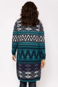 Aztec Longline Cardigan In Teal -Fashion Clothing Accessories Store carraig donn aztec longline cardigan in teal 247155