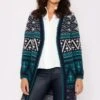 Aztec Longline Cardigan In Teal -Fashion Clothing Accessories Store carraig donn aztec longline cardigan in teal 753168
