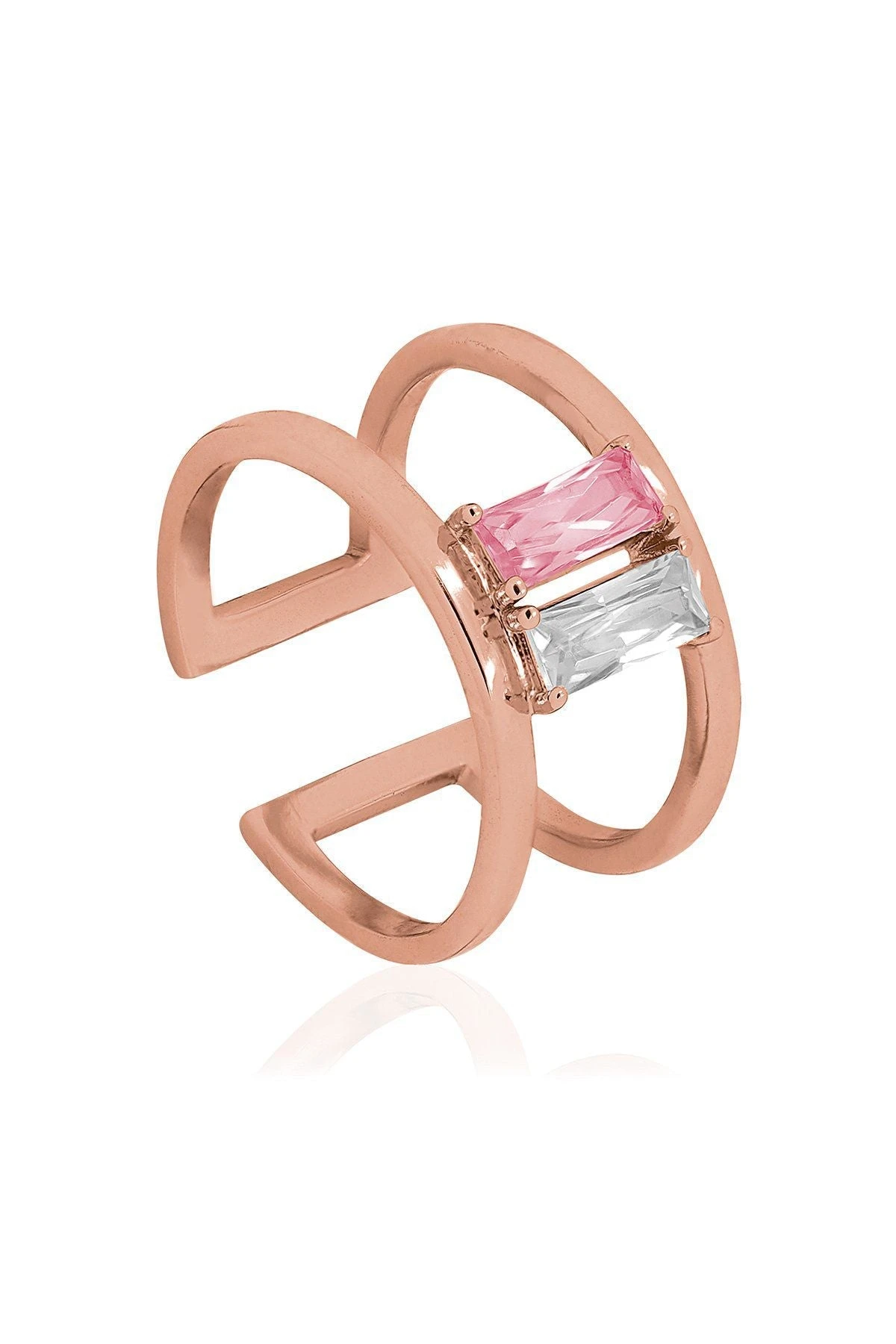 Baguette CZ Cage Ring In Rose Gold - One Size 3 Baguette CZ Cage Ring In Rose Gold - One Size