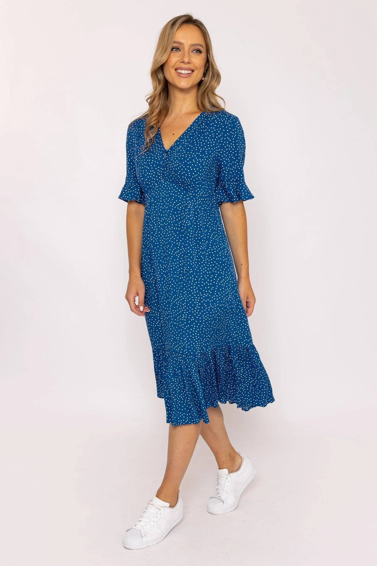 Betty Midi Dress In Blue Print 6 Betty Midi Dress In Blue Print - Image 4