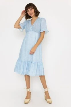 Betty Midi Dress In Light Blue Print -Fashion Clothing Accessories Store carraig donn betty midi dress in light blue print 914882