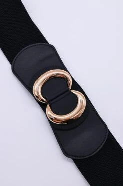 Black Elastic Belt With Gold Clasp