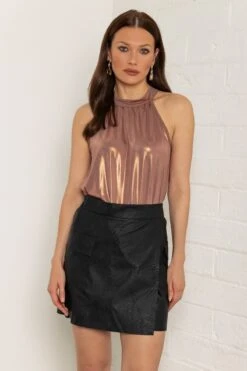 Black PU Cargo Skirt