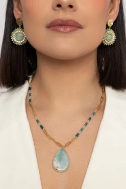Blue Amazon Gemstone Mid Length Necklace -Fashion Clothing Accessories Store carraig donn blue amazon gemstone mid length necklace 821276