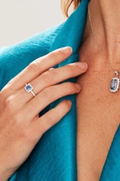 Blue CZ Rhodium Ring Size 8