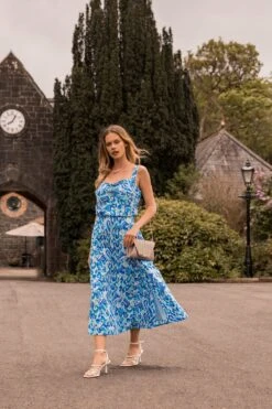 Blue Lurex Print Midi Skirt -Fashion Clothing Accessories Store carraig donn blue lurex print midi skirt 107519
