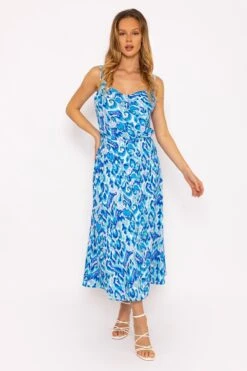 Blue Lurex Print Midi Skirt -Fashion Clothing Accessories Store carraig donn blue lurex print midi skirt 711759