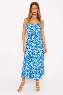 Blue Lurex Print Midi Skirt -Fashion Clothing Accessories Store carraig donn blue lurex print midi skirt 726687