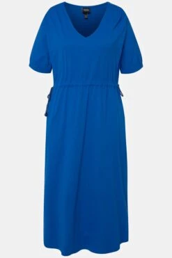 Ulla Popken Blue Short Sleeve Drawstring Waist Midi Dress -Fashion Clothing Accessories Store carraig donn blue short sleeve drawstring waist midi dress 756589