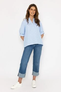Blue Stripe Collarless Shirt