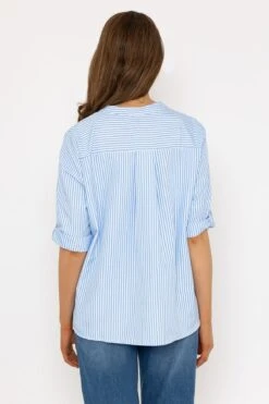 Blue Stripe Collarless Shirt -Fashion Clothing Accessories Store carraig donn blue stripe collarless shirt 290900