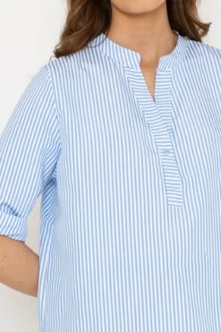 Blue Stripe Collarless Shirt -Fashion Clothing Accessories Store carraig donn blue stripe collarless shirt 510765