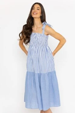 Blue Stripe Midi Dress -Fashion Clothing Accessories Store carraig donn blue stripe midi dress 270488