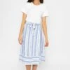 Blue Stripe Midi Skirt With Tie 1 Blue Stripe Midi Skirt With Tie -Fashion Clothing Accessories Store carraig donn blue stripe midi skirt with tie 184894