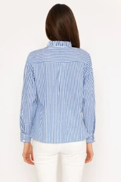 Blue Stripe Ruffle Shirt -Fashion Clothing Accessories Store carraig donn blue stripe ruffle shirt 180545