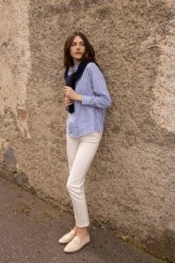 Blue Stripe Ruffle Shirt -Fashion Clothing Accessories Store carraig donn blue stripe ruffle shirt 213562