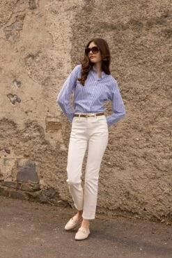 Blue Stripe Ruffle Shirt -Fashion Clothing Accessories Store carraig donn blue stripe ruffle shirt 323311