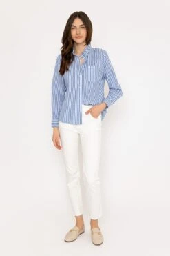 Blue Stripe Ruffle Shirt -Fashion Clothing Accessories Store carraig donn blue stripe ruffle shirt 510776