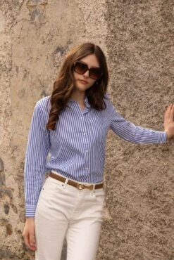 Blue Stripe Ruffle Shirt