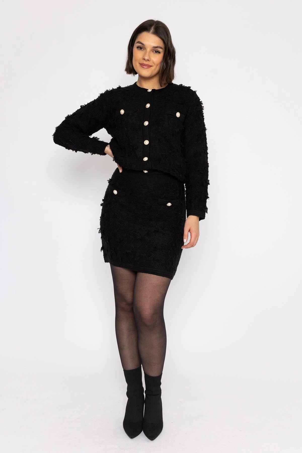 Boucle Mini Skirt In Black 6 Boucle Mini Skirt In Black - Image 4