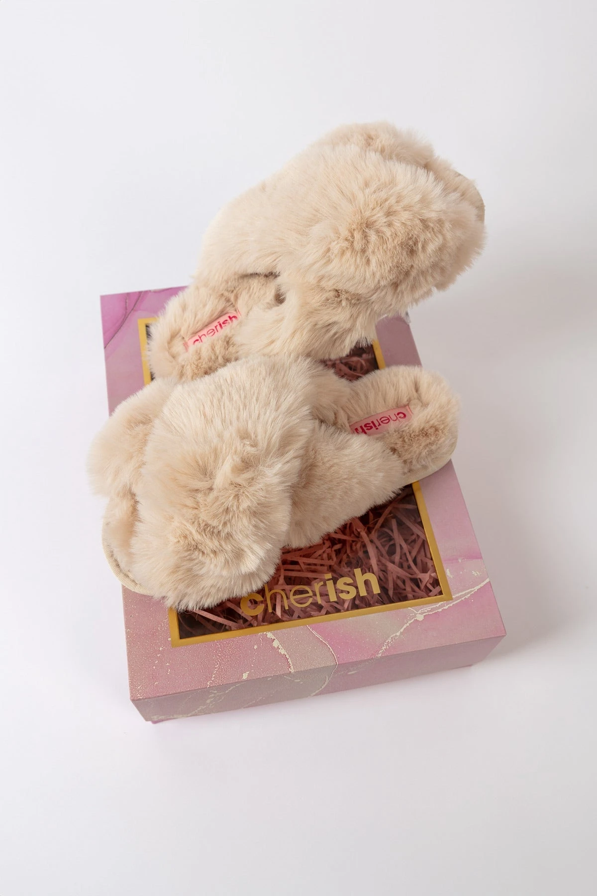 Boxed Cream Faux Fur Quilted Slipper 3 Boxed Cream Faux Fur Quilted Slipper