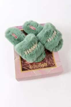 Boxed Embellished Slippers In Green