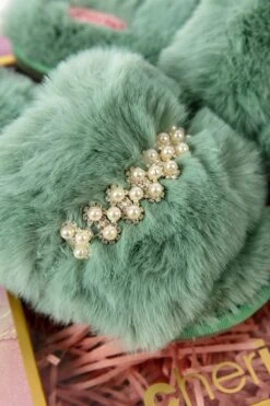 Boxed Embellished Slippers In Green -Fashion Clothing Accessories Store carraig donn boxed embellished slippers in green 234693