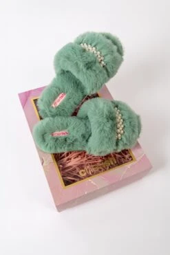 Boxed Embellished Slippers In Green -Fashion Clothing Accessories Store carraig donn boxed embellished slippers in green 313226
