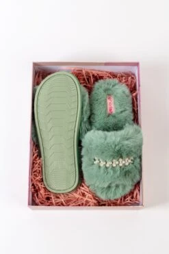 Boxed Embellished Slippers In Green -Fashion Clothing Accessories Store carraig donn boxed embellished slippers in green 598442