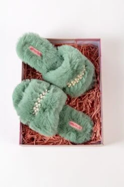 Boxed Embellished Slippers In Green -Fashion Clothing Accessories Store carraig donn boxed embellished slippers in green 624944