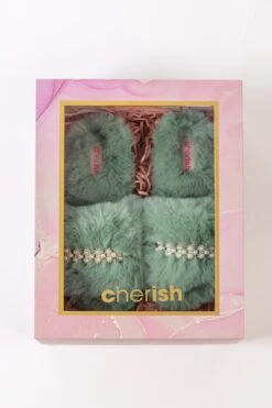 Boxed Embellished Slippers In Green -Fashion Clothing Accessories Store carraig donn boxed embellished slippers in green 733865