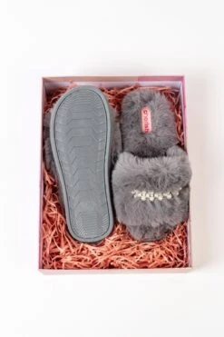 Boxed Embellished Slippers In Grey -Fashion Clothing Accessories Store carraig donn boxed embellished slippers in grey 156392