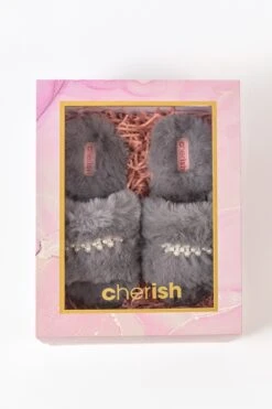 Boxed Embellished Slippers In Grey -Fashion Clothing Accessories Store carraig donn boxed embellished slippers in grey 517009