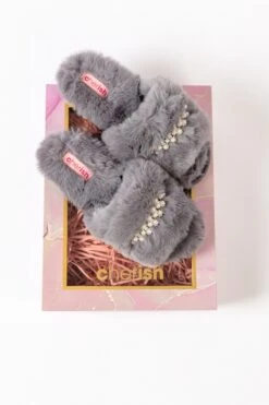 Boxed Embellished Slippers In Grey