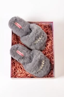 Boxed Embellished Slippers In Grey -Fashion Clothing Accessories Store carraig donn boxed embellished slippers in grey 899789