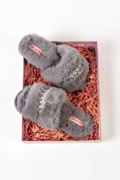 Boxed Embellished Slippers In Grey -Fashion Clothing Accessories Store carraig donn boxed embellished slippers in grey 973839