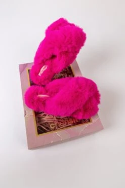 Boxed Faux Fur Quilted Slippers In Pink