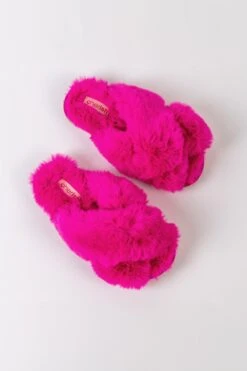 Boxed Faux Fur Quilted Slippers In Pink -Fashion Clothing Accessories Store carraig donn boxed faux fur quilted slippers in pink 779086