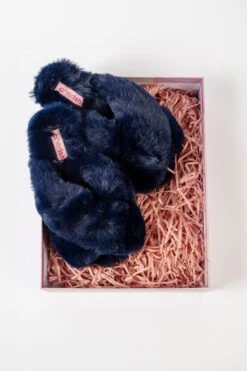 Boxed Navy Faux Fur Quilted Slippers -Fashion Clothing Accessories Store carraig donn boxed navy faux fur quilted slippers 322922